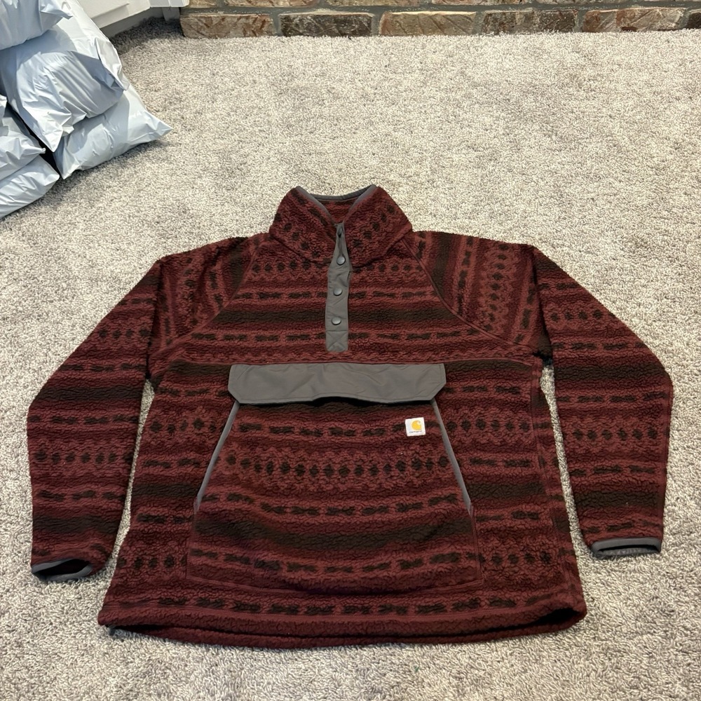 Carhartt Jacket Womens XL Red Aztec Fleece Sherpa Snap Front Pullover Relaxed